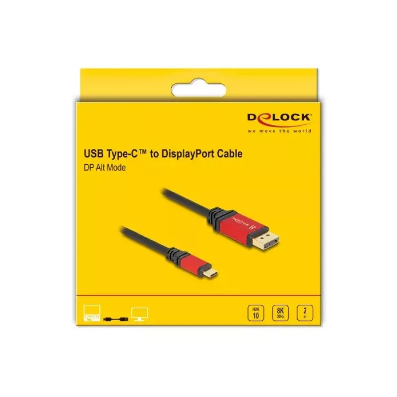 Cabo DELOCK USB Type-C para DisplayPort 8K 30Hz HDR 2m vermelho