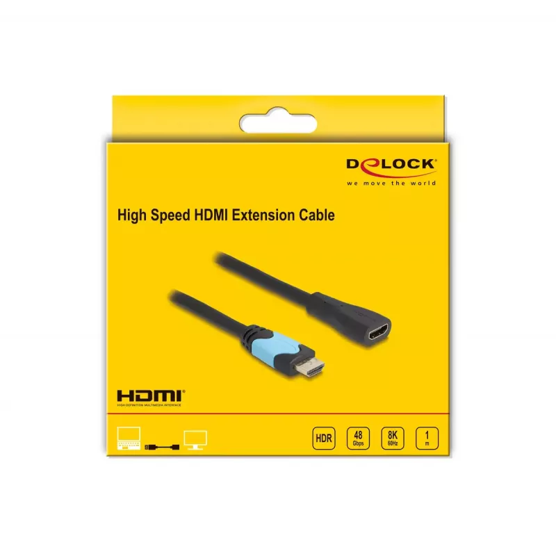 Cabo de extensão HDMI High Speed DeLOCK 48 Gbit/s 8K 60 Hz 1 m