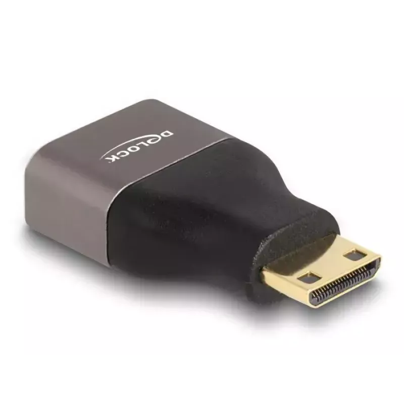 Adaptador HDMI DeLOCK Mini-C macho para A fêmea 8K 60 Hz cinzento metal