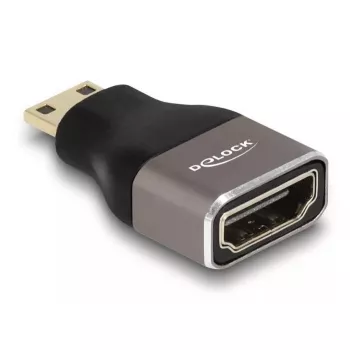 Adaptador HDMI DeLOCK Mini-C macho para A fêmea 8K 60 Hz cinzento metal