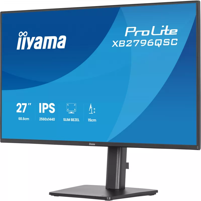 Monitor LED IIYAMA ProLite XB2796QSC-B1 27 polegadas IPS Quad HD 2560x1440, 4 ms, USB-C, altifalantes, altura ajustável, VESA