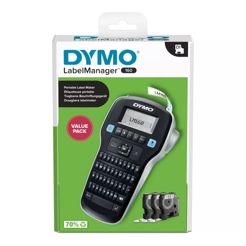 Impressora de etiquetas DYMO LabelManager 160 Valuepack transferência térmica 160 x 160 DPI 12 mm/s D1 QWERTZ