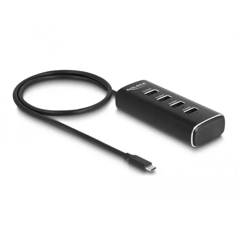 Hub USB DeLOCK 4 portas 10 Gbps Type-C cabo de 60 cm com interruptor