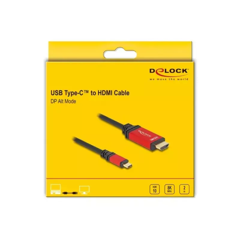 Cabo DeLOCK USB Type-C para HDMI DP Alt Mode 8K 60Hz HDR 2m vermelho