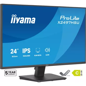 Monitor IIYAMA ProLite X2497HSU-B1 23,8 polegadas (60,5 cm) Full HD IPS 1920×1080 4 ms USB‑C 2×, altifalantes, VESA, preto