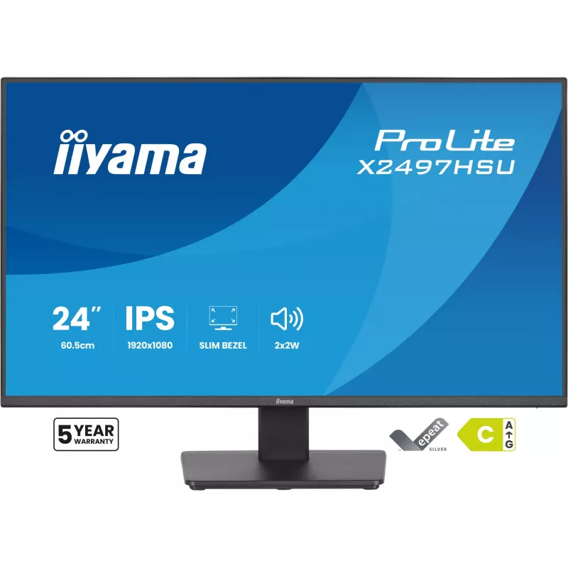 Monitor IIYAMA ProLite X2497HSU-B1 23,8 polegadas (60,5 cm) Full HD IPS 1920×1080 4 ms USB‑C 2×, altifalantes, VESA, preto