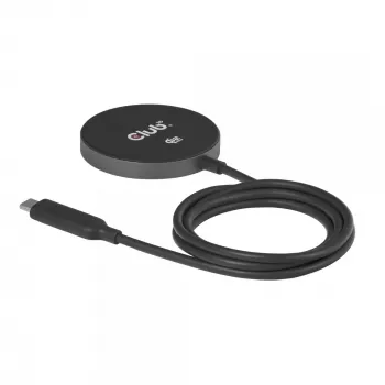 Base de carregamento sem fios CLUB3D CAC-3027 Qi2 25W base magnética compatível com MagSafe, carregador DC para interiores, cabo de 1 m, preto
