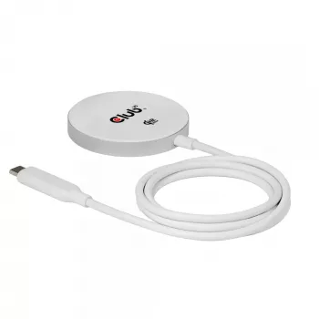 Base de carregamento sem fios club 3d CAC-3026 25W Qi2 base magnética, compatível com Qi 2.2 MagSafe, cabo de 1 m, branco