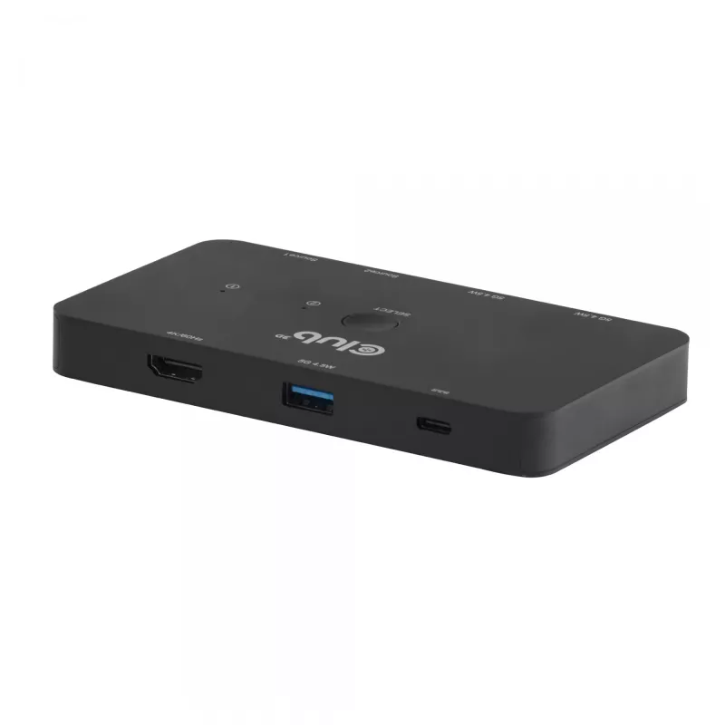 Switch KVM club 3d Dual USB-C para HDMI, 2 portas, 4K UHD 3840x2160, consola USB-C, 65W PD, preto