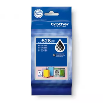 Cartucho de tinta Brother LC528BK — original preto, embalagem individual, alcance aprox. 6000 páginas
