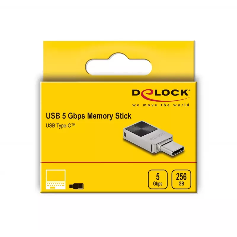 Pen USB DeLOCK 256GB USB-C 3.2 Gen 1 caixa metálica