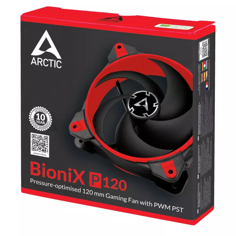 ARCTIC BioniX P120 (vermelho) – ventoinha gaming de 120 mm otimizada para pressão com PWM PST