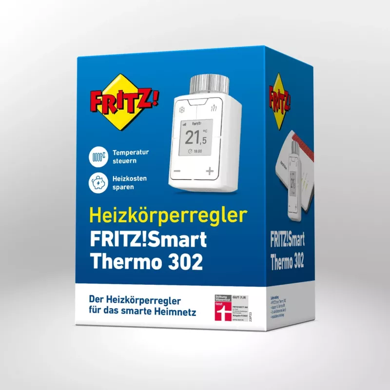 FRITZ Smart Thermo 302 termostato (interior), branco, controlo por botões, pilha AA, 51×51×90 mm