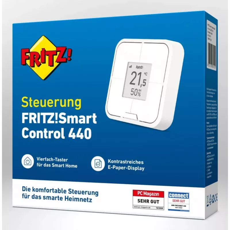 Controlador inteligente sem fios para montagem na parede FRITZ Smart Control 440 — branco, 69×69×18 mm