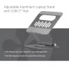 CLUB3D suporte de portátil ajustável em alumínio com hub USB-C®, cinzento, 260 mm, 224 mm, 56 mm, 1,76 kg, 315 mm