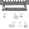 CLUB3D suporte de portátil ajustável em alumínio com hub USB-C®, cinzento, 260 mm, 224 mm, 56 mm, 1,76 kg, 315 mm