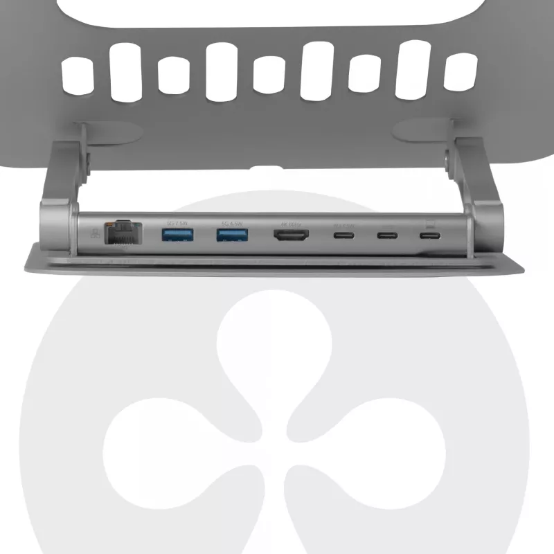 CLUB3D suporte de portátil ajustável em alumínio com hub USB-C®, cinzento, 260 mm, 224 mm, 56 mm, 1,76 kg, 315 mm