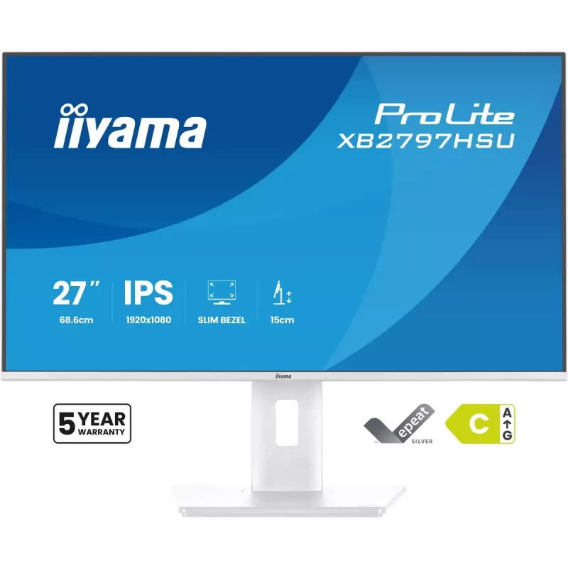 iiyama ProLite XB2797HSU-W1 monitor de computador 68,6 cm (27 inch) 1920 x 1080 píxeis Full HD LED branco