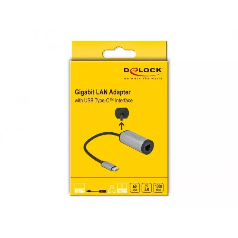 Adaptador USB Type-C DeLOCK 64116 Gigabit LAN Power Delivery cinzento
