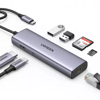 Hub USB-C UGREEN 90568 2 USB 3.0 HDMI RJ45 SD TF porta PD