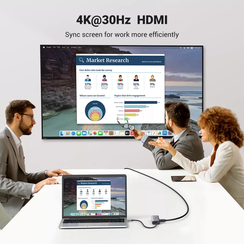 Hub USB-C UGREEN 90568 2 USB 3.0 HDMI RJ45 SD TF porta PD