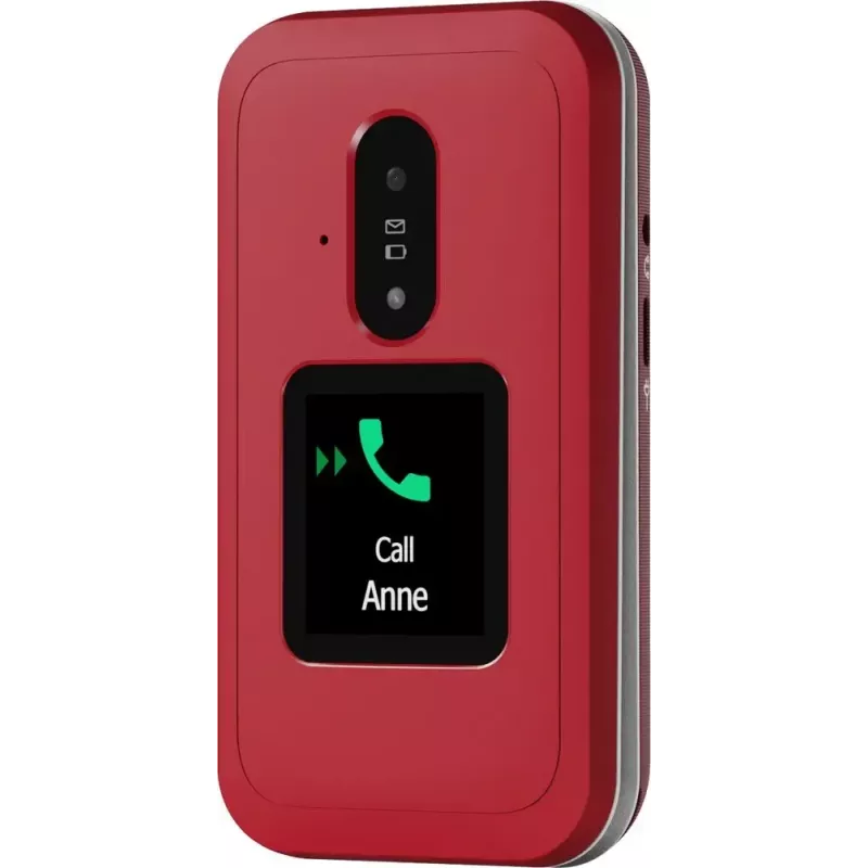 Telemóvel básico Doro Leva E30 telemóvel de concha, 2,8 polegadas (7,11 cm) 320x240, Single-SIM, câmara 0,3 MP, 1150 mAh, IP55, vermelho/branco