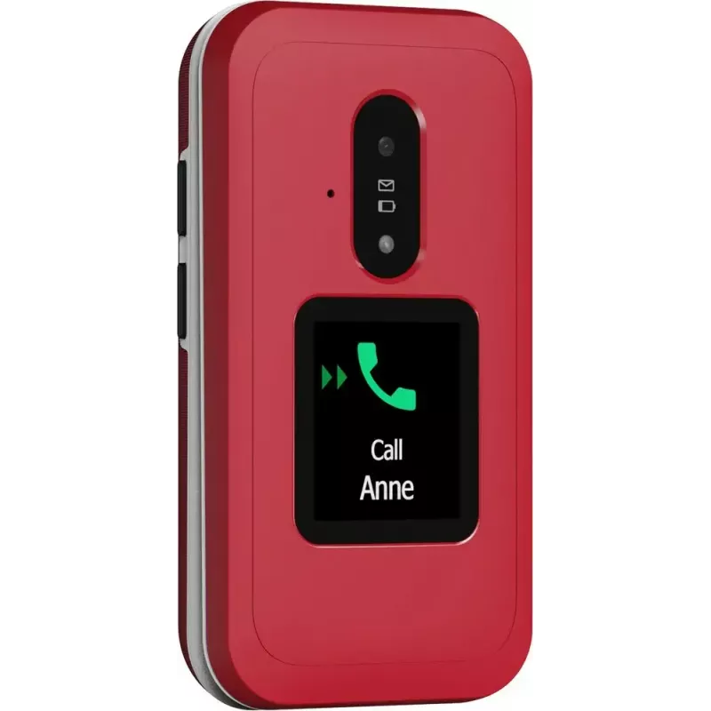 Telemóvel básico Doro Leva E30 telemóvel de concha, 2,8 polegadas (7,11 cm) 320x240, Single-SIM, câmara 0,3 MP, 1150 mAh, IP55, vermelho/branco