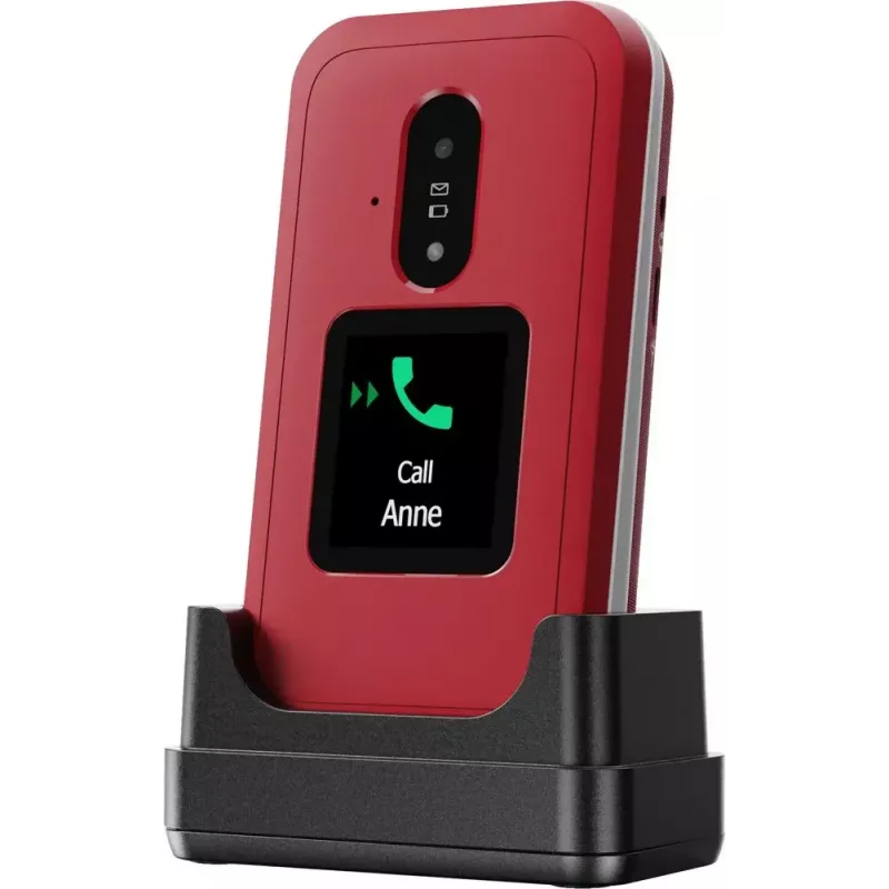 Telemóvel básico Doro Leva E30 telemóvel de concha, 2,8 polegadas (7,11 cm) 320x240, Single-SIM, câmara 0,3 MP, 1150 mAh, IP55, vermelho/branco