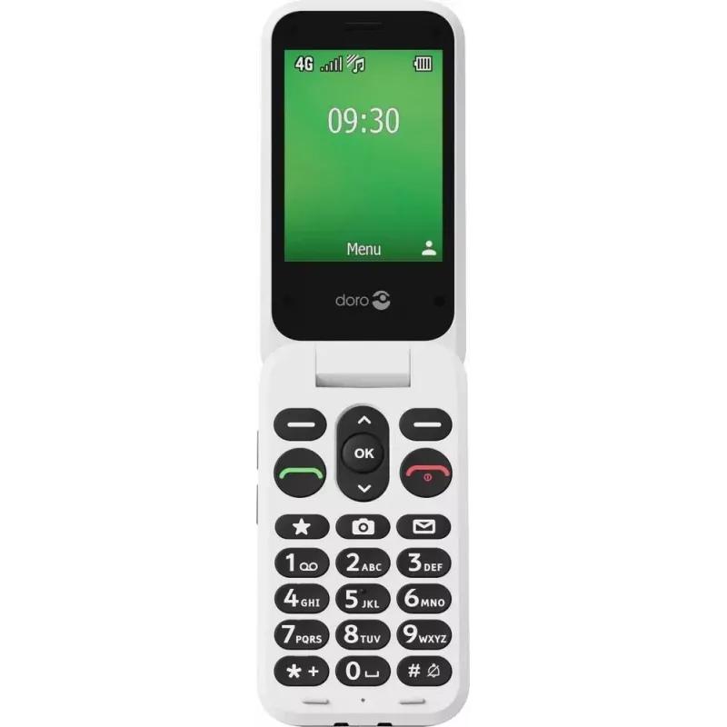 Telemóvel básico Doro Leva E30 telemóvel de concha, 2,8 polegadas (7,11 cm) 320x240, Single-SIM, câmara 0,3 MP, 1150 mAh, IP55, vermelho/branco