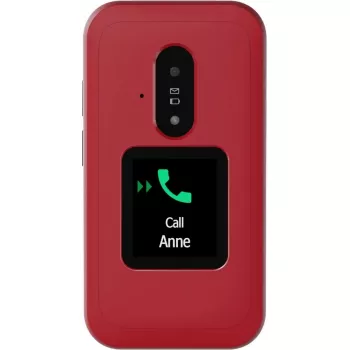 Telemóvel básico Doro Leva E30 telemóvel de concha, 2,8 polegadas (7,11 cm) 320x240, Single-SIM, câmara 0,3 MP, 1150 mAh, IP55, vermelho/branco