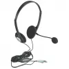 Manhattan headset estéreo on-ear (3,5 mm), braço do microfone, controlo de volume em linha, almofadas de espuma, fichas jack estéreo 3,5 mm padrão 2x para utilização de áudio/microfone, cabo de 2 m, preto, três anos de garantia
