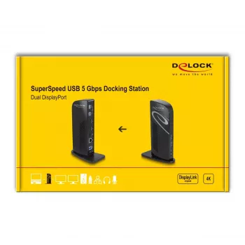 Docking station USB DeLOCK Dual DisplayPort 4K USB 3.2 LAN áudio
