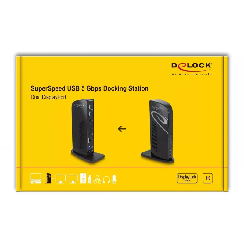 Docking station USB DeLOCK Dual DisplayPort 4K USB 3.2 LAN áudio