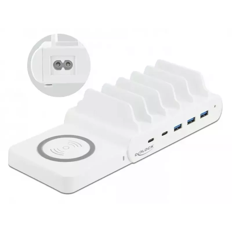 Carregador autónomo DeLOCK carregador USB e sem fios 2 x USB Type-C PD + 3 x USB Type-A com 110 W