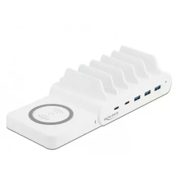 Carregador autónomo DeLOCK carregador USB e sem fios 2 x USB Type-C PD + 3 x USB Type-A com 110 W