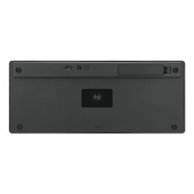 Teclado sem fios Manhattan Ultra fino de modo duplo, layout QWERTZ alemão, Bluetooth (v3.0) e wireless (2,4 GHz), 78 teclas planas tipo tesoura, gestão automática de energia, alcance 10 m, micro recetor USB-A, pilha AAA (incluída), Windows e Mac, três anos de garantia