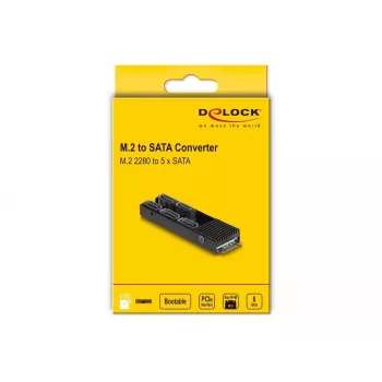 Conversor DeLOCK M.2 2280 Key B+M macho para 5 x SATA com dissipador de calor