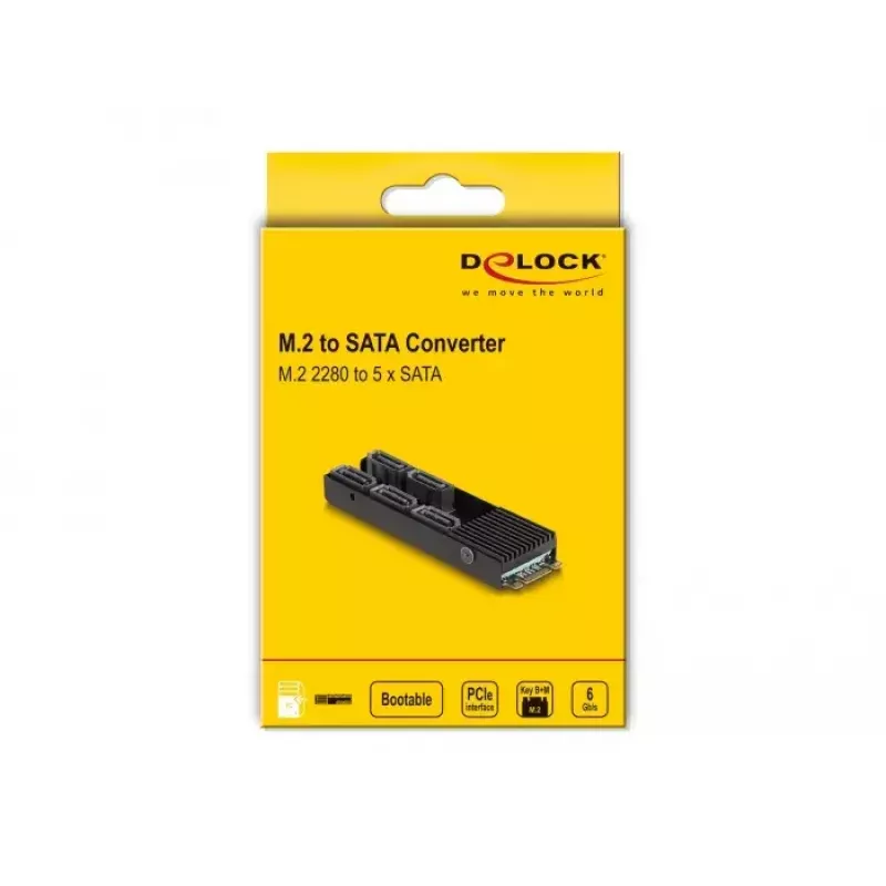 Conversor DeLOCK M.2 2280 Key B+M macho para 5 x SATA com dissipador de calor