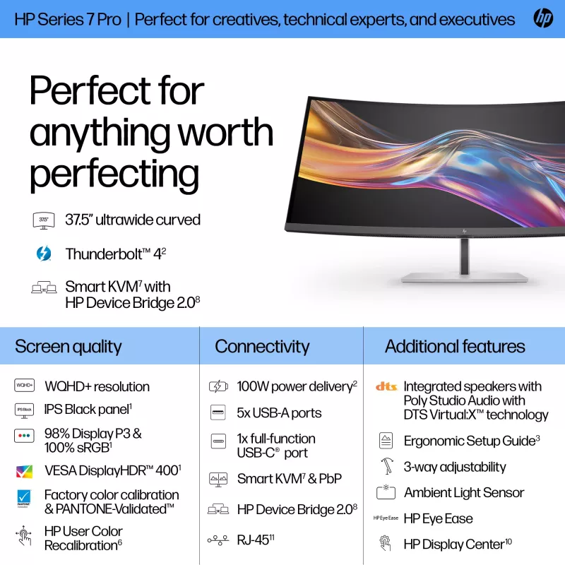 Monitor HP Series 7 Pro 37,5 polegadas WQHD+ Thunderbolt 4 - 738pu