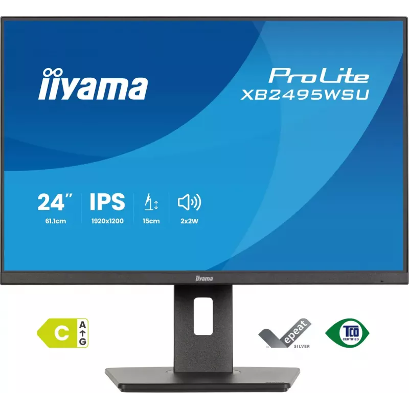 Monitor IIYAMA ProLite XB2495WSU-B1 61,2 cm (24,1 polegadas) 1920×1200 IPS Full HD, 4 ms, hub USB 3.2, altura ajustável, altifalantes