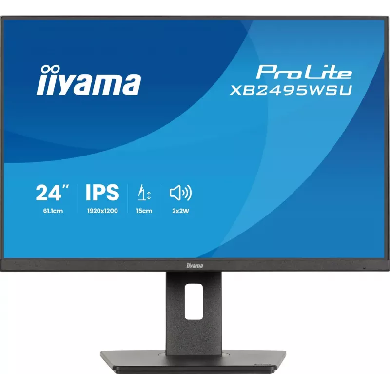 Monitor IIYAMA ProLite XB2495WSU-B1 61,2 cm (24,1 polegadas) 1920×1200 IPS Full HD, 4 ms, hub USB 3.2, altura ajustável, altifalantes