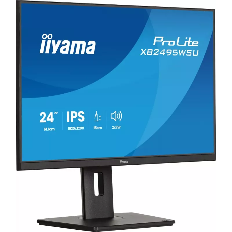 Monitor IIYAMA ProLite XB2495WSU-B1 61,2 cm (24,1 polegadas) 1920×1200 IPS Full HD, 4 ms, hub USB 3.2, altura ajustável, altifalantes
