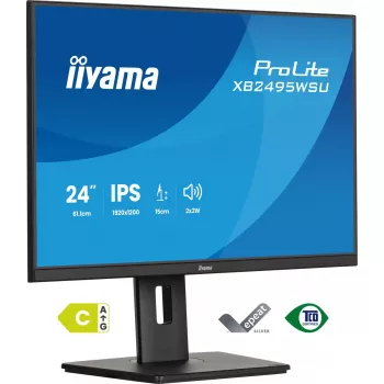 Monitor IIYAMA ProLite XB2495WSU-B1 61,2 cm (24,1 polegadas) 1920×1200 IPS Full HD, 4 ms, hub USB 3.2, altura ajustável, altifalantes