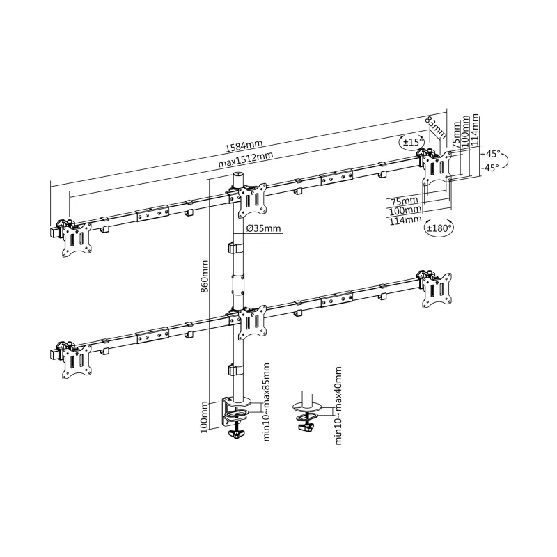 Suporte de mesa para monitor Equip 17 polegadas-32 polegadas ajustável 6