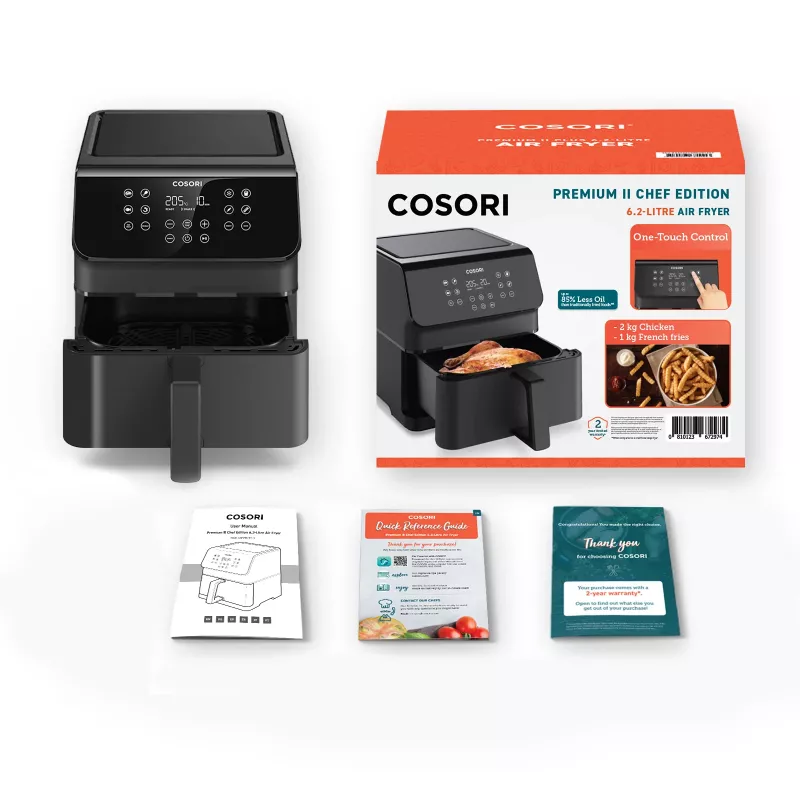 Cosori Premium II Chef Edition Single 6,2 L Aparelho vertical 1700 W Fritadeira de ar quente Preto