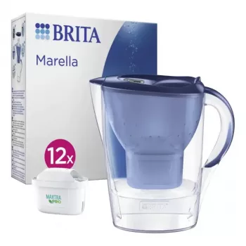 Filtro de água manual BRITA Marella 2,4 L, azul/transparente, incl. 12 cartuchos