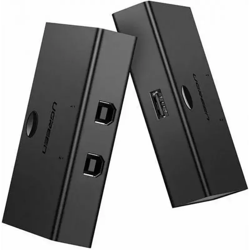 Comutador USB UGREEN UGR423 2x1 preto — 2 computadores para 1 dispositivo USB, botão manual