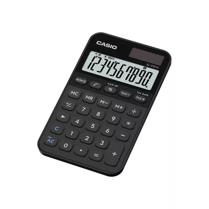 Calculadora de bolso CASIO SL-310YC, básica, 10 dígitos, pilha e solar, funções de imposto e margem, preta