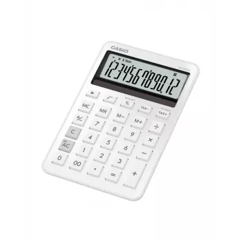 Calculadora de secretária básica CASIO MS-200DQ 12 dígitos, pilha/solar, funções de imposto e margem, branca