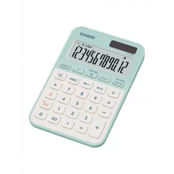 Calculadora de secretária CASIO MS-20YC — Basic 12 dígitos, pilha/solar, funções de imposto e margem, verde-claro